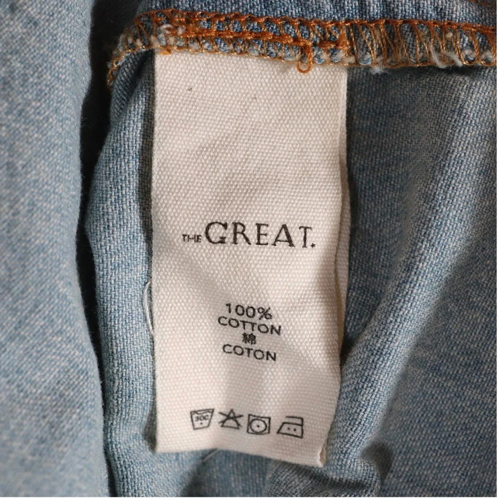 The Great Denim Shirt Womens 0 XS Blue Distressed Oversized Button Down Casual